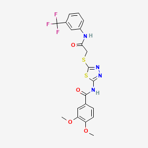 molecular formula C20H17F3N4O4S2 B2920672 3,4-dimethoxy-N-(5-((2-oxo-2-((3-(trifluoromethyl)phenyl)amino)ethyl)thio)-1,3,4-thiadiazol-2-yl)benzamide CAS No. 868974-11-2