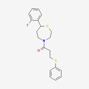 molecular formula C20H22FNOS2 B2920683 1-(7-(2-Fluorophenyl)-1,4-thiazepan-4-yl)-3-(phenylthio)propan-1-one CAS No. 1705066-41-6