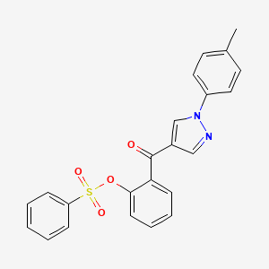 molecular formula C23H18N2O4S B2920695 2-{[1-(4-methylphenyl)-1H-pyrazol-4-yl]carbonyl}phenyl benzenesulfonate CAS No. 956574-16-6