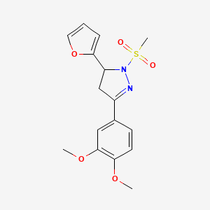 molecular formula C16H18N2O5S B2920698 3-(3,4-dimethoxyphenyl)-5-(furan-2-yl)-1-(methylsulfonyl)-4,5-dihydro-1H-pyrazole CAS No. 701238-91-7