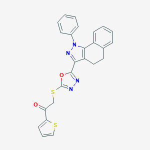 molecular formula C25H18N4O2S2 B292070 2-{[5-(1-phenyl-4,5-dihydro-1H-benzo[g]indazol-3-yl)-1,3,4-oxadiazol-2-yl]sulfanyl}-1-(2-thienyl)ethanone 