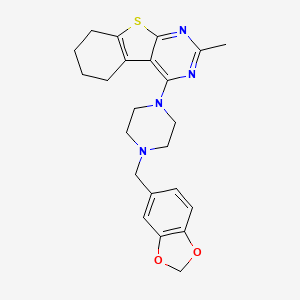 molecular formula C23H26N4O2S B2920711 4-[4-(1,3-Benzodioxol-5-ylmethyl)piperazin-1-yl]-2-methyl-5,6,7,8-tetrahydro[1]benzothieno[2,3-d]pyrimidine CAS No. 423143-30-0