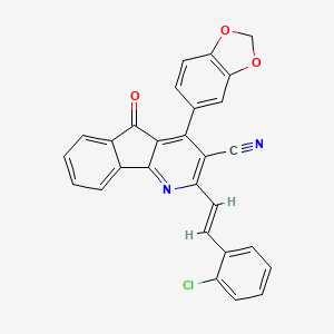 molecular formula C28H15ClN2O3 B2920714 4-(1,3-benzodioxol-5-yl)-2-[(E)-2-(2-chlorophenyl)ethenyl]-5-oxoindeno[1,2-b]pyridine-3-carbonitrile CAS No. 866136-02-9