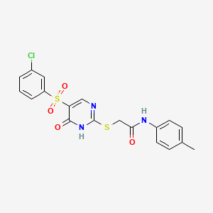 molecular formula C19H16ClN3O4S2 B2920719 2-({5-[(3-chlorophenyl)sulfonyl]-6-oxo-1,6-dihydropyrimidin-2-yl}sulfanyl)-N-(4-methylphenyl)acetamide CAS No. 899724-75-5