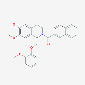 molecular formula C30H29NO5 B2920740 (6,7-dimethoxy-1-((2-methoxyphenoxy)methyl)-3,4-dihydroisoquinolin-2(1H)-yl)(naphthalen-2-yl)methanone CAS No. 486451-37-0