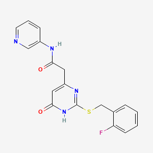 molecular formula C18H15FN4O2S B2920741 2-(2-((2-fluorobenzyl)thio)-6-oxo-1,6-dihydropyrimidin-4-yl)-N-(pyridin-3-yl)acetamide CAS No. 1105240-09-2