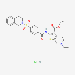 molecular formula C28H32ClN3O5S2 B2920743 2-(4-((3,4-二氢异喹啉-2(1H)-基)磺酰)苯甲酰氨基)-6-乙基-4,5,6,7-四氢噻吩并[2,3-c]吡啶-3-羧酸乙酯盐酸盐 CAS No. 1216988-52-1