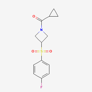 molecular formula C13H14FNO3S B2920747 Cyclopropyl(3-((4-fluorophenyl)sulfonyl)azetidin-1-yl)methanone CAS No. 1448064-19-4