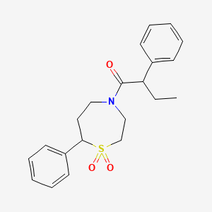 molecular formula C21H25NO3S B2920779 1-(1,1-Dioxido-7-phenyl-1,4-thiazepan-4-yl)-2-phenylbutan-1-one CAS No. 2034515-02-9