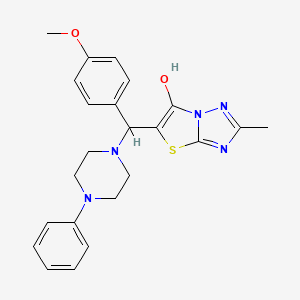 molecular formula C23H25N5O2S B2920785 5-((4-Methoxyphenyl)(4-phenylpiperazin-1-yl)methyl)-2-methylthiazolo[3,2-b][1,2,4]triazol-6-ol CAS No. 851810-28-1