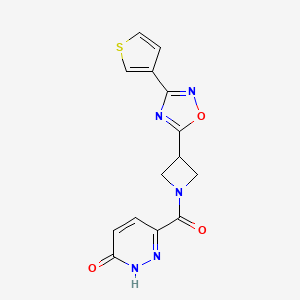 molecular formula C14H11N5O3S B2920787 6-(3-(3-(thiophen-3-yl)-1,2,4-oxadiazol-5-yl)azetidine-1-carbonyl)pyridazin-3(2H)-one CAS No. 1396749-71-5