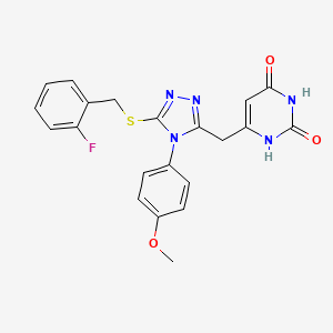molecular formula C21H18FN5O3S B2920788 6-[[5-[(2-氟苯基)甲硫基]-4-(4-甲氧基苯基)-1,2,4-三唑-3-基]甲基]-1H-嘧啶-2,4-二酮 CAS No. 852153-26-5