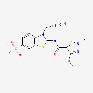 molecular formula C17H16N4O4S2 B2920800 (Z)-3-甲氧基-1-甲基-N-(6-(甲磺酰基)-3-(丙-2-炔-1-基)苯并[d]噻唑-2(3H)-亚基)-1H-吡唑-4-甲酰胺 CAS No. 1173624-20-8