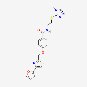 molecular formula C20H19N5O3S2 B2920815 4-((4-(furan-2-yl)thiazol-2-yl)methoxy)-N-(2-((4-methyl-4H-1,2,4-triazol-3-yl)thio)ethyl)benzamide CAS No. 1251635-36-5