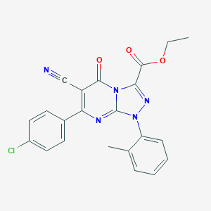 molecular formula C22H16ClN5O3 B292082 Ethyl 7-(4-chlorophenyl)-6-cyano-1-(2-methylphenyl)-5-oxo-1,5-dihydro[1,2,4]triazolo[4,3-a]pyrimidine-3-carboxylate 