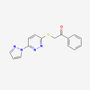 molecular formula C15H12N4OS B2920827 2-((6-(1H-pyrazol-1-yl)pyridazin-3-yl)thio)-1-phenylethanone CAS No. 1351642-48-2