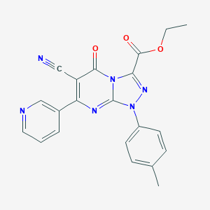 molecular formula C21H16N6O3 B292083 Ethyl 6-cyano-1-(4-methylphenyl)-5-oxo-7-(3-pyridinyl)-1,5-dihydro[1,2,4]triazolo[4,3-a]pyrimidine-3-carboxylate 