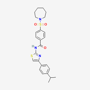 molecular formula C25H29N3O3S2 B2920852 4-(azepan-1-ylsulfonyl)-N-(4-(4-isopropylphenyl)thiazol-2-yl)benzamide CAS No. 306736-29-8