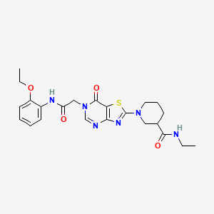 molecular formula C23H28N6O4S B2920853 1-(6-(2-((2-ethoxyphenyl)amino)-2-oxoethyl)-7-oxo-6,7-dihydrothiazolo[4,5-d]pyrimidin-2-yl)-N-ethylpiperidine-3-carboxamide CAS No. 1115868-25-1