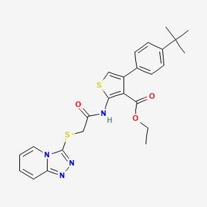 molecular formula C25H26N4O3S2 B2920864 Ethyl 2-(2-([1,2,4]triazolo[4,3-a]pyridin-3-ylthio)acetamido)-4-(4-(tert-butyl)phenyl)thiophene-3-carboxylate CAS No. 670268-28-7