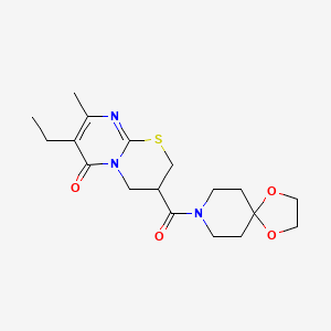 molecular formula C18H25N3O4S B2920884 7-ethyl-8-methyl-3-(1,4-dioxa-8-azaspiro[4.5]decane-8-carbonyl)-3,4-dihydropyrimido[2,1-b][1,3]thiazin-6(2H)-one CAS No. 1421493-67-5