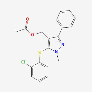 molecular formula C19H17ClN2O2S B2920902 {5-[(2-chlorophenyl)sulfanyl]-1-methyl-3-phenyl-1H-pyrazol-4-yl}methyl acetate CAS No. 318289-52-0