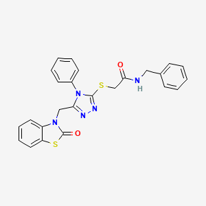 molecular formula C25H21N5O2S2 B2920910 N-benzyl-2-((5-((2-oxobenzo[d]thiazol-3(2H)-yl)methyl)-4-phenyl-4H-1,2,4-triazol-3-yl)thio)acetamide CAS No. 847402-09-9