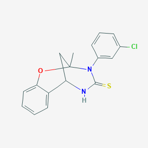 molecular formula C17H15ClN2OS B2920913 3-(3-chlorophenyl)-2-methyl-2,3,5,6-tetrahydro-4H-2,6-methano-1,3,5-benzoxadiazocine-4-thione CAS No. 702655-60-5