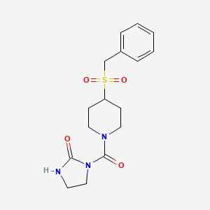 molecular formula C16H21N3O4S B2920915 1-(4-(苄基磺酰基)哌啶-1-羰基)咪唑烷-2-酮 CAS No. 2034344-61-9
