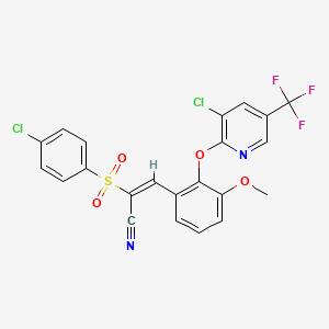 molecular formula C22H13Cl2F3N2O4S B2920919 (2E)-3-(2-{[3-chloro-5-(trifluoromethyl)pyridin-2-yl]oxy}-3-methoxyphenyl)-2-(4-chlorobenzenesulfonyl)prop-2-enenitrile CAS No. 1025615-35-3