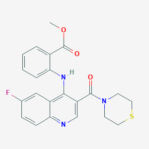 molecular formula C22H20FN3O3S B2920943 Methyl 2-((6-fluoro-3-(thiomorpholine-4-carbonyl)quinolin-4-yl)amino)benzoate CAS No. 1359087-20-9