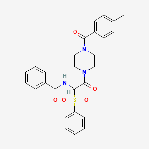 molecular formula C27H27N3O5S B2920958 N-(2-(4-(4-甲基苯甲酰)哌嗪-1-基)-2-氧代-1-(苯磺酰基)乙基)苯甲酰胺 CAS No. 1025033-06-0