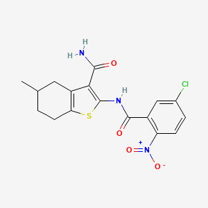 molecular formula C17H16ClN3O4S B2920988 2-(5-Chloro-2-nitrobenzamido)-5-methyl-4,5,6,7-tetrahydrobenzo[b]thiophene-3-carboxamide CAS No. 330201-40-6