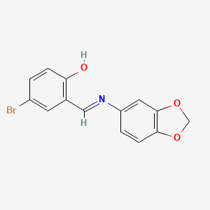 molecular formula C14H10BrNO3 B2920990 2-[(E)-(1,3-benzodioxol-5-ylimino)methyl]-4-bromophenol CAS No. 281212-32-6