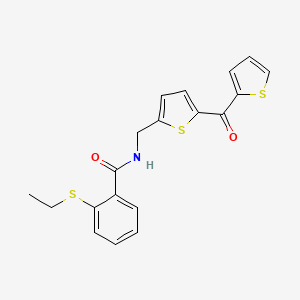 molecular formula C19H17NO2S3 B2921001 2-(乙硫基)-N-((5-(噻吩-2-羰基)噻吩-2-基)甲基)苯甲酰胺 CAS No. 1421466-61-6