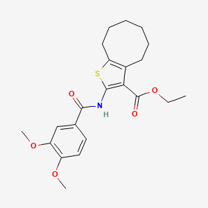 molecular formula C22H27NO5S B2921002 Ethyl 2-{[(3,4-dimethoxyphenyl)carbonyl]amino}-4,5,6,7,8,9-hexahydrocycloocta[b]thiophene-3-carboxylate CAS No. 419559-87-8