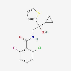molecular formula C16H15ClFNO2S B2921010 2-氯-N-(2-环丙基-2-羟基-2-(噻吩-2-基)乙基)-6-氟苯甲酰胺 CAS No. 1396794-83-4
