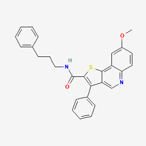 molecular formula C28H24N2O2S B2921029 8-methoxy-3-phenyl-N-(3-phenylpropyl)thieno[3,2-c]quinoline-2-carboxamide CAS No. 1223967-13-2
