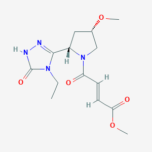 molecular formula C14H20N4O5 B2921030 Methyl (E)-4-[(2S,4S)-2-(4-ethyl-5-oxo-1H-1,2,4-triazol-3-yl)-4-methoxypyrrolidin-1-yl]-4-oxobut-2-enoate CAS No. 2411180-05-5