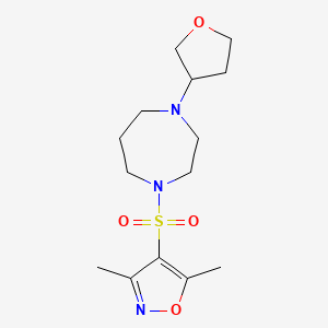 molecular formula C14H23N3O4S B2921094 3,5-Dimethyl-4-((4-(tetrahydrofuran-3-yl)-1,4-diazepan-1-yl)sulfonyl)isoxazole CAS No. 2309711-18-8