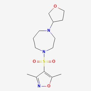 molecular formula C14H23N3O4S B2921094 3,5-二甲基-4-((4-(四氢呋喃-3-基)-1,4-二氮杂环-1-基)磺酰基)异恶唑 CAS No. 2309711-18-8