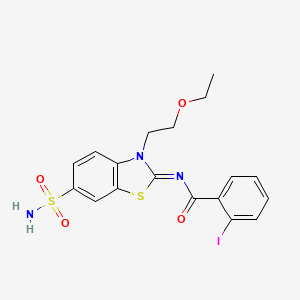 molecular formula C18H18IN3O4S2 B2921100 (Z)-N-(3-(2-乙氧基乙基)-6-磺酰氨基苯并[d]噻唑-2(3H)-亚甲基)-2-碘苯甲酰胺 CAS No. 865174-06-7