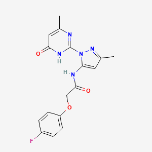 molecular formula C17H16FN5O3 B2921101 2-(4-fluorophenoxy)-N-(3-methyl-1-(4-methyl-6-oxo-1,6-dihydropyrimidin-2-yl)-1H-pyrazol-5-yl)acetamide CAS No. 1004154-39-5
