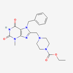 molecular formula C21H26N6O4 B2921110 ethyl 4-[(7-benzyl-3-methyl-2,6-dioxo-2,3,6,7-tetrahydro-1H-purin-8-yl)methyl]piperazine-1-carboxylate CAS No. 862979-44-0