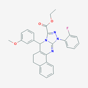 molecular formula C29H25FN4O3 B292112 Ethyl 15-(2-fluorophenyl)-11-(3-methoxyphenyl)-12,14,15,17-tetrazatetracyclo[8.7.0.02,7.012,16]heptadeca-1(10),2,4,6,13,16-hexaene-13-carboxylate 