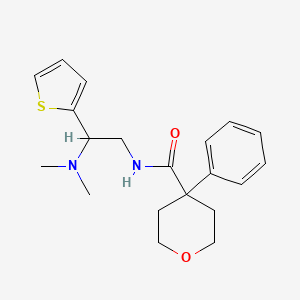 molecular formula C20H26N2O2S B2921120 N-(2-(dimethylamino)-2-(thiophen-2-yl)ethyl)-4-phenyltetrahydro-2H-pyran-4-carboxamide CAS No. 1211023-27-6