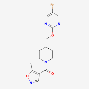 molecular formula C15H17BrN4O3 B2921126 [4-[(5-Bromopyrimidin-2-yl)oxymethyl]piperidin-1-yl]-(5-methyl-1,2-oxazol-4-yl)methanone CAS No. 2380042-63-5