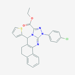 Ethyl 15-(4-chlorophenyl)-11-thiophen-2-yl-12,14,15,17-tetrazatetracyclo[8.7.0.02,7.012,16]heptadeca-1(10),2,4,6,13,16-hexaene-13-carboxylate