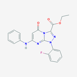 molecular formula C20H16FN5O3 B292116 Ethyl 7-anilino-1-(2-fluorophenyl)-5-oxo-1,5-dihydro[1,2,4]triazolo[4,3-a]pyrimidine-3-carboxylate 