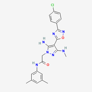 molecular formula C22H22ClN7O2 B2921191 2-(5-amino-4-(3-(4-chlorophenyl)-1,2,4-oxadiazol-5-yl)-3-(methylamino)-1H-pyrazol-1-yl)-N-(3,5-dimethylphenyl)acetamide CAS No. 1188305-37-4
